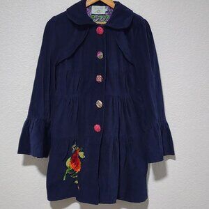 Judit March Pea Coat Blue Women's Size Small Embroidered Bell Sleeve Boho READ